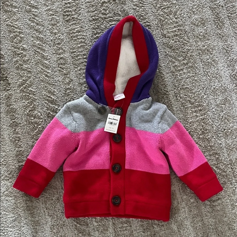 NEW Hanna Andersson Bright Basics Sherpa Colorful Striped Hooded Cardigan 12-18m